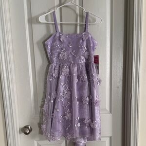 Rare Editions Lilac Floral Kids Dress -Girls 16